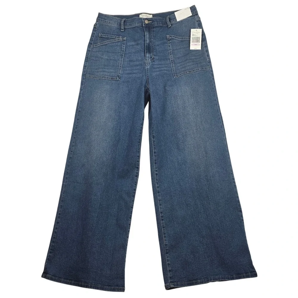 Jessica Simpson Dancing Utility Wide Leg Jeans Blue Denim 14/32 NWT High Rise